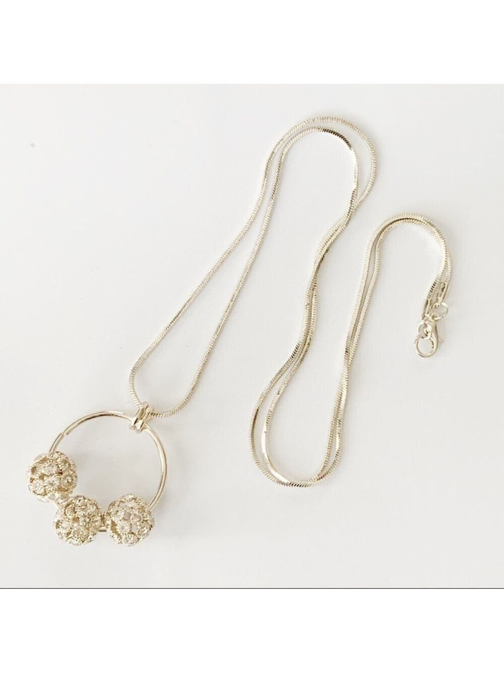𝅺NEW-3 Gold Crystals Studded Balls In Loop Pendant